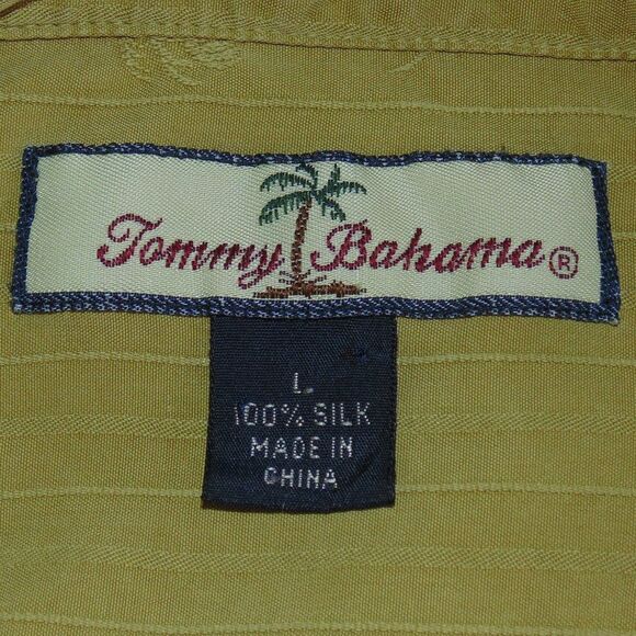 TOMMY BAHAMA Silk Shirt, L, Green, Long sleeves, Pocket, Jacquard stripes, Solid - Picture 12 of 13